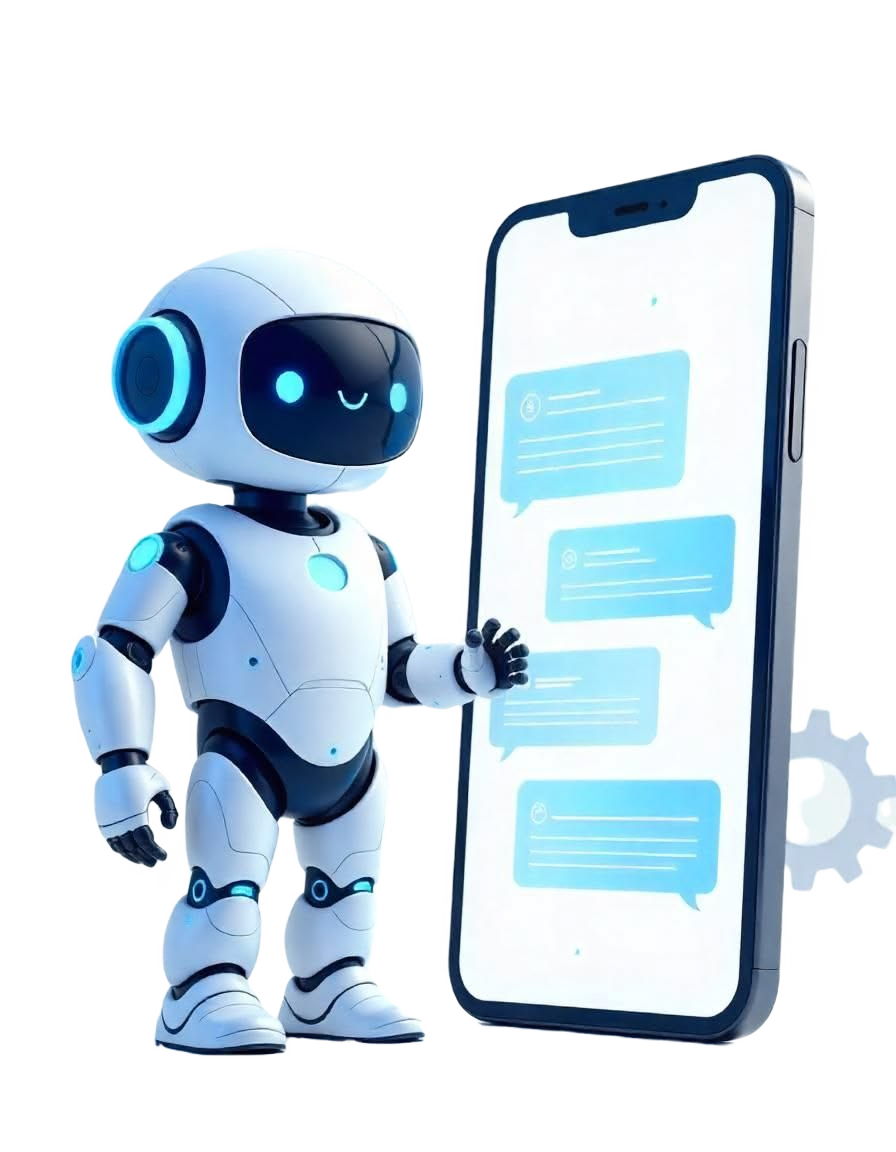 AI Robot interacting with a mobile interface